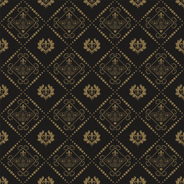 Background image. Damask. Vintage style. Dark color, seamless pattern. Texture wallpaper. Vector Background