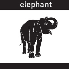 Silhouette Elaphant In Grunge Design Style Animal Icon Vector Illustration