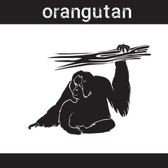 Silhouette Orangutan In Grunge Design Style Animal Icon Vector Illustration © mast3r
