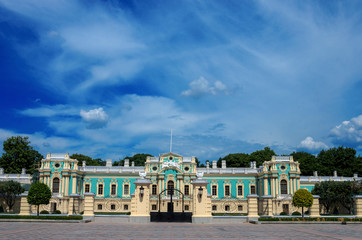 Fototapeta na wymiar Ukraine, Kiev, view of the front central part of the Mariinsky Palace in the business center.