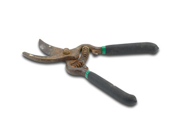 Old Garden scissors isolated on white background with clipping path
