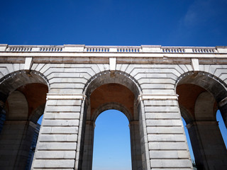 Fototapeta premium Close-up corridor archway at Palacio Real de Madrid or Royal Palace of Madrid in Spain.