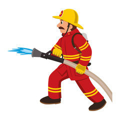 Fototapeta premium Firefighter puts out fire with hose.