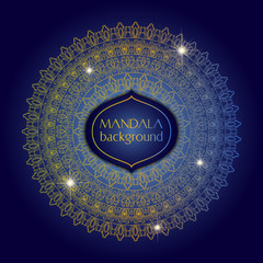 Card with glow mandala. Vector background. Geometric circle element. Islam, Arabic, Indian, turkish, chinese, ottoman motifs