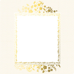 Flower frame. Gold flowers. Lace. Background of gold flowers.