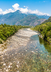Fototapeta na wymiar View of Maggia river, beginning of famous Vallemaggia in canton Ticino of Switzerland 