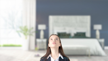 Fototapeta premium Young Business woman over interior background
