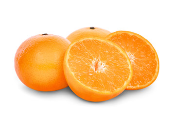 whole and half of mandarin oranges isolated on white background