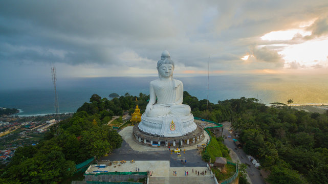 aerial photography Phuket’s big Buddha in twilight.