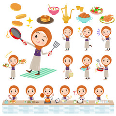 Arab woman orange Hijab Style cooking