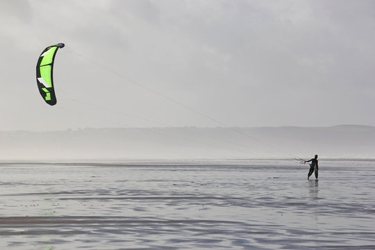 kitesurfer on Saunton Sands beach