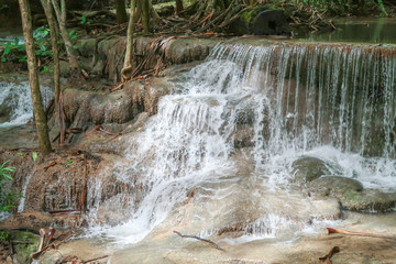 Obraz premium Huay Mae khamin waterfall in National Park Srinakarin, Kanchanaburi, western of Thailand