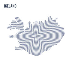 Vector abstract hatched map of Iceland with spiral lines isolated on a white background.