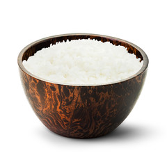 Obraz na płótnie Canvas Cooked rice in wooden bowl