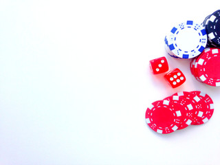 Poker game concept.  Bones, chips and cards view