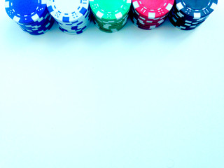 Poker game concept.  Bones, chips and cards view
