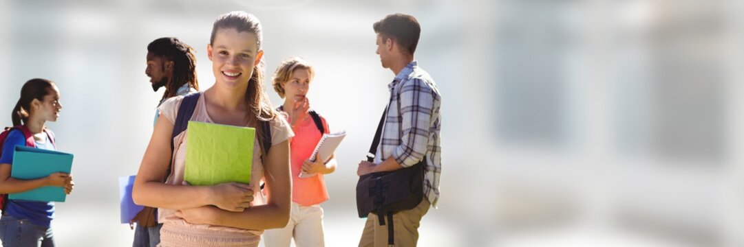 Students In Front Of Blurred Background