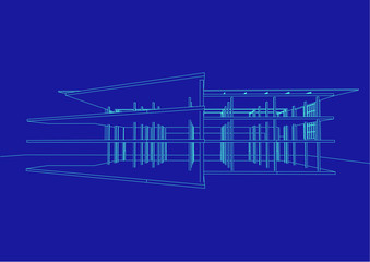 commercial building structure architecture abstract drawing, 3d illustration vector