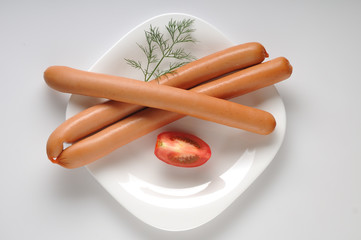 Sausages on a white background