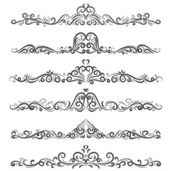 vector illustration set of border calligraphic design elements and dividers decorative, Vintage swirl line