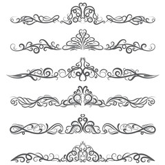 vector illustration set of border calligraphic design elements and dividers decorative, Vintage swirl line