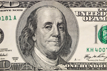 Macro shot of one hundred dollars bill