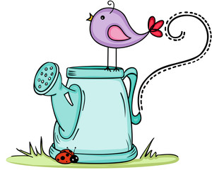 Cute bird with watering can   © soniagoncalves
