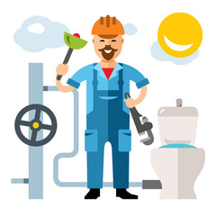 Vector Plumber. Flat style colorful Cartoon illustration.