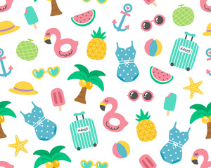 Cute Colorful Summer Holiday Seamless Pattern - 164032944