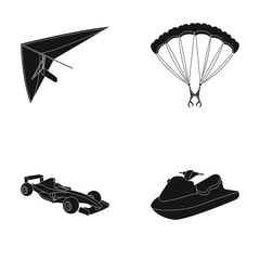 Hang glider, parachute, racing car, water scooter.Extreme sport set collection icons in black style vector symbol stock illustration web.