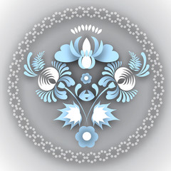 Fototapeta premium Folk ornament in abstract style in pastel colors, applique flower in round form