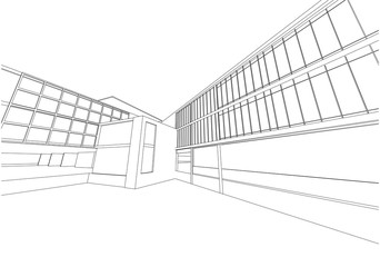 commercial building structure architecture abstract drawing, 3d illustration vector