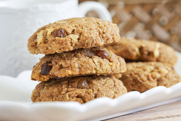 Vegan almond pulp biscuits with raisins, apples and spelt flour