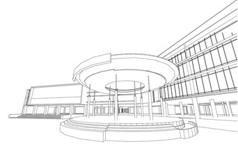Obraz premium commercial building structure architecture abstract drawing, 3d illustration vector