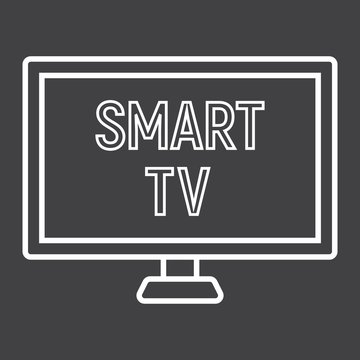 Smart TV line icon, household and appliance, vector graphics, a linear pattern on a black background, eps 10.
