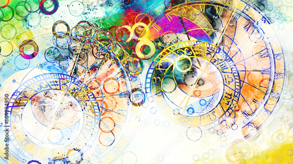 Poster astrological symbol zodiac. abstract color background. computer collage.