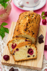 Sweet cake with chocolate and raspberries