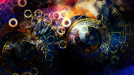 astrological symbol Zodiac. Abstract color background. Computer collage. © jozefklopacka