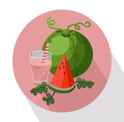 Summer fruits watermelon and smoothie Vector illustration icons