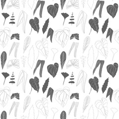 Vector seamless pattern with hand drawn tropical leaves .