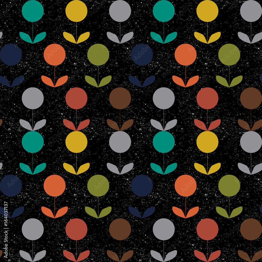 Aufkleber Modern vector abstract seamless geometric pattern with stylized flowers and leaves in retro scandinavian style.