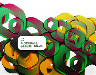 Geometric abstract background, cut chain shapes or hexagons on white