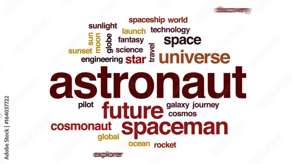 Sticker astronaut animated word cloud, text design animation.