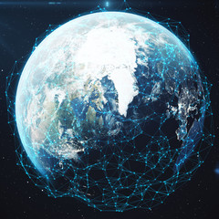 3D rendering Network and data exchange over planet earth in space. Connection lines Around Earth Globe. Global International Connectivity, Elements of this image furnished by NASA