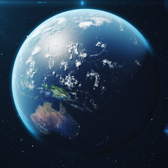 3D Rendering Planet earth from the space at night. The World Globe from Space in a star field showing the terrain and clouds Elements of this image furnished by NASA.