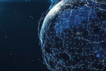 3D rendering Network and data exchange over planet earth in space. Connection lines Around Earth Globe. Global International Connectivity, Elements of this image furnished by NASA
