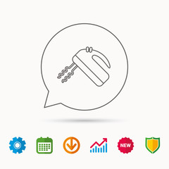 Blender icon. Mixer sign. Calendar, Graph chart and Cogwheel signs. Download and Shield web icons. Vector