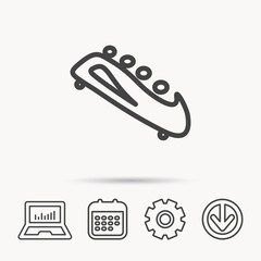 Bobsleigh icon. Four-seated bobsled sign. Professional winter sport symbol. Notebook, Calendar and Cogwheel signs. Download arrow web icon. Vector