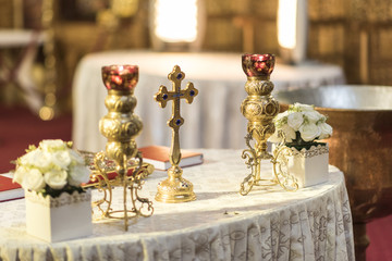 Beautiful cross inside romanian church at wedding time