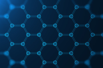 Fototapeta premium 3d rendering abstract nanotechnology hexagonal geometric form close-up, concept graphene atomic structure, concept graphene molecular structure.